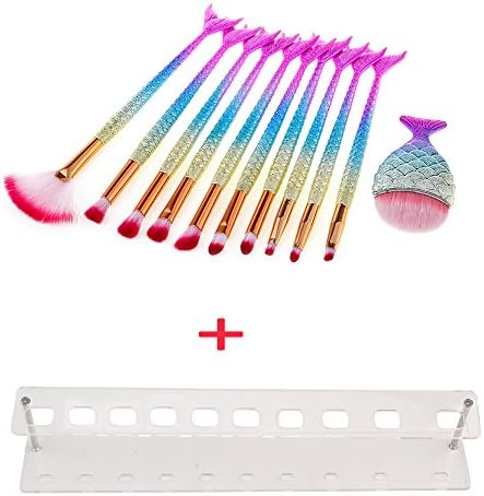 ABCsell Makeup Brushes Set,11PCS Mermaid Makeup Brush Set Eyeshadow Brushes with Brush Holder(Shelf Included)