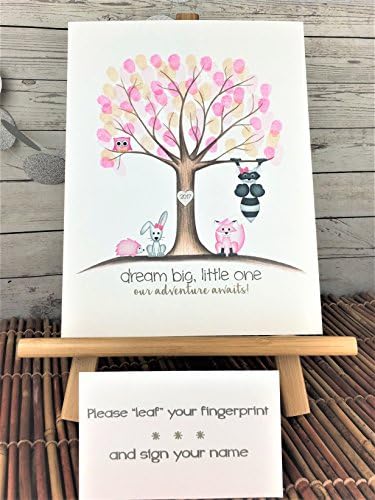 Customizable woodland animal fingerprint tree for a girl's woodland animal themed baby shower, unframed, girls baby shower ideas