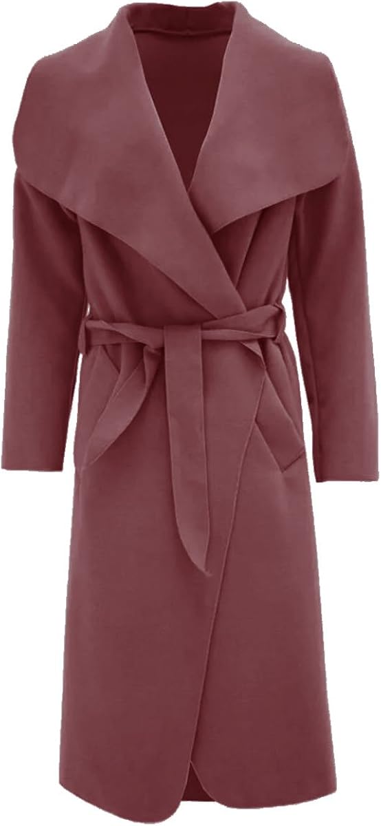 Thever Women Ladies Celb Long Sleeve Wrapped up Draped Belted Coat Cape Sz 8-16