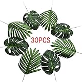 30 Pcs 2 Kinds Large Artificial Palm Leaves Faux Tropical Plant Leaves Monstera Leaves Safari Leaves for Hawaiian Luau Party Suppliers Jungle Beach Table Leave Decorations