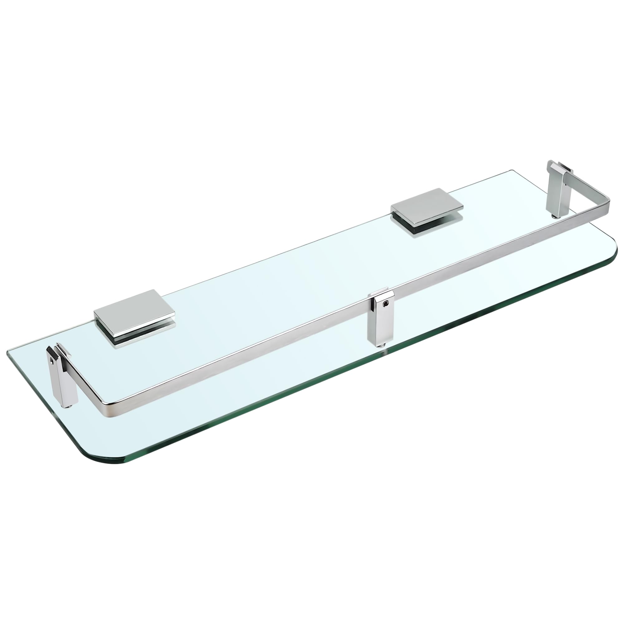 WENLISELL Wall Mounted Bathroom Glass Shelves, 40cm Tempered Glass Bathroom Shelf with Rail, 6mm Extra-Thick Bathroom Shelf