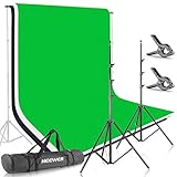 Neewer 6.5x9.8ft/2x3M Background Stand Backdrop Support System with 6x9ft/1.8x2.8M Muslin Backdrop (White, Black, Green), Clamps and Carrying Bag for Portrait,Product Photography and Video Shooting