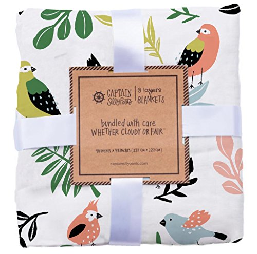 100% Bamboo Muslin Triple Layer Swaddle Blanket (Tropical Bird)