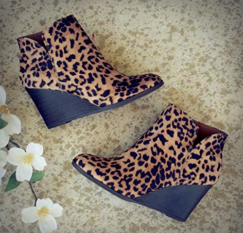LAICIGO Womens V Cut Wedge Ankle Booties Zip-up Closed Toe Stacked Heel Faux Suede Winter Boots - Image 3