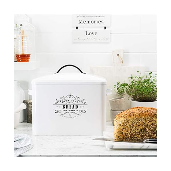 Extra Large White Farmhouse Bread Box for Kitchen Countertop Holds 2