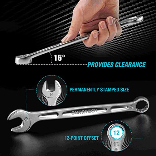 DURATECH 12-Piece Combination Wrenches Set, Metric, 8mm to 19mm, 12-Point, with Wrench Organizer