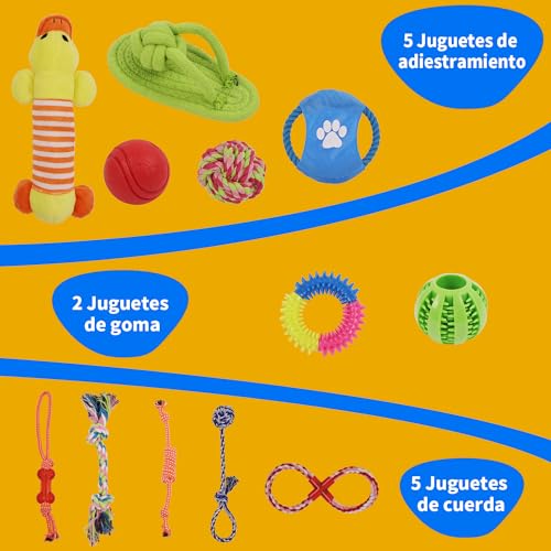 RUISTLI Juguetes para Perro 12 Piezas,Perros Accesorios Interactivo,Juguetes para Perros Ansiosos con Mordedera y Peluches,Juguetes para Perro Grande Cachorros,Cosas para Perros Seguro