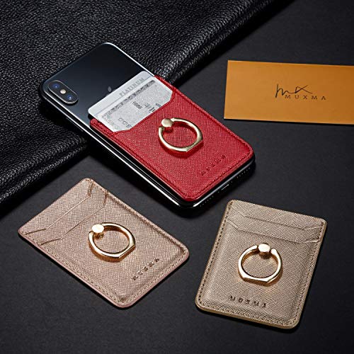 Phone Card Holder with Ring Grip for Back of Phone,Adhesive Stick-on Credit Card Wallet Pocket for iPhone,Android and Smartphones,Rosegold - Thumbnail 5