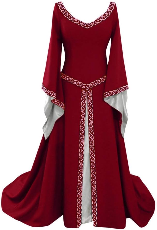 CCOOfhhc Victorian Vintage Dress-Womens Irish Medieval Dress Costume Retro Gown Cosplay Costumes Hollow Flare Long Dress