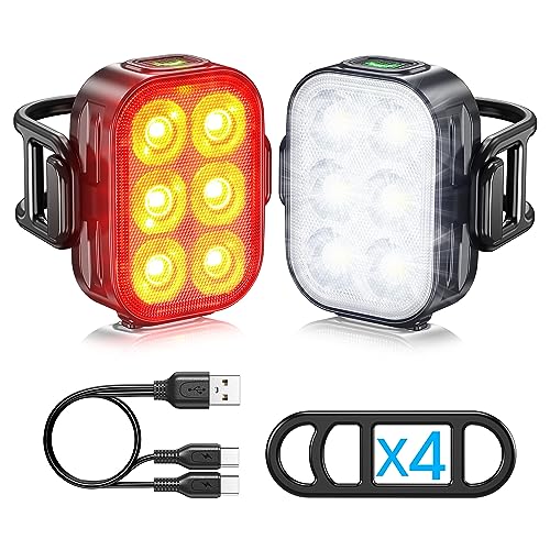 Bike Lights, Combination of Bike Front Light and Tail Light, IP65 Waterproof USB Charging, Equipped with 6 Ultra-Bright LED Beads, 4+6 Lighting Modes, Suitable for Riding at Night.
