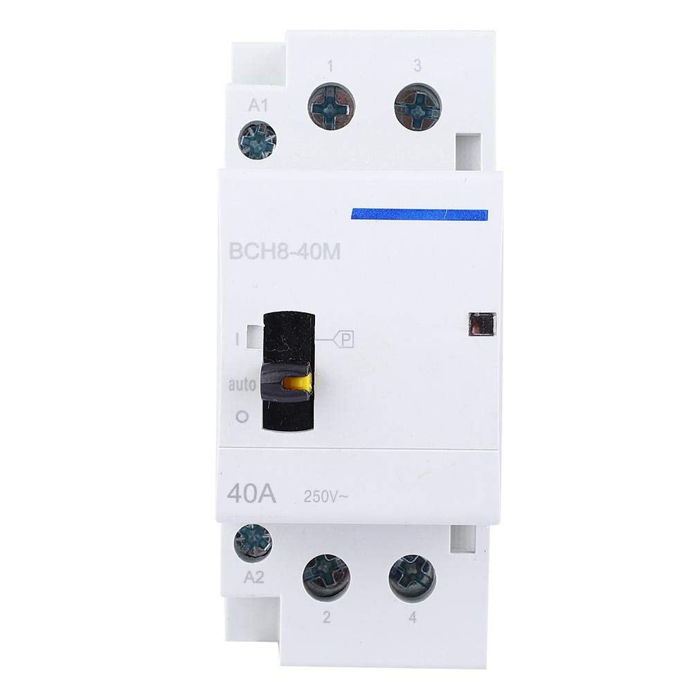 AC Contactor, BCH8-40M 2P 40A 230V Household AC Contactor DIN Rail Mount with Manual Control Switch for Household Applications(2NO)