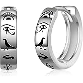 Silver Egyptian Earrings for Women - Ankh Eye Hieroglyphics Huggie Hoop Earring Egyptian Jewelry Gifts for Men