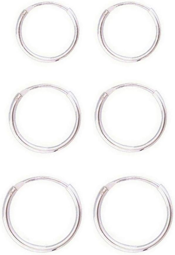 3 Pairs Sterling Silver Small Endless Hoop Earrings Set, Unisex Cartilage Earrings Piercing Jewelry for Women Men Girls