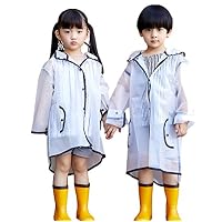 PERTTY Kids Rain Poncho Boys Raincoat Girls Durable Translucent Rain Cape, Outdoor Accessory for Travel, Picnic, Camping, Portable Rain Wear with Hat Hood Unisex for Children, Transparent (L)