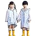PERTTY Kids Rain Poncho Boys Raincoat Girls Durable Translucent Rain Cape, Outdoor Accessory for Travel, Picnic, Camping, Portable Rain Wear with Hat Hood Unisex for Children, Transparent (L)