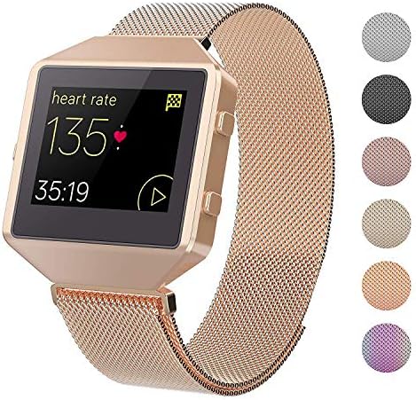 CRODI Compatible for Fitbit Blaze Bands with New Metal Frame, Stainless Steel Magn Womens Mens Replacement Band Fit bit Blaze Wristbands (Small, Large Size)