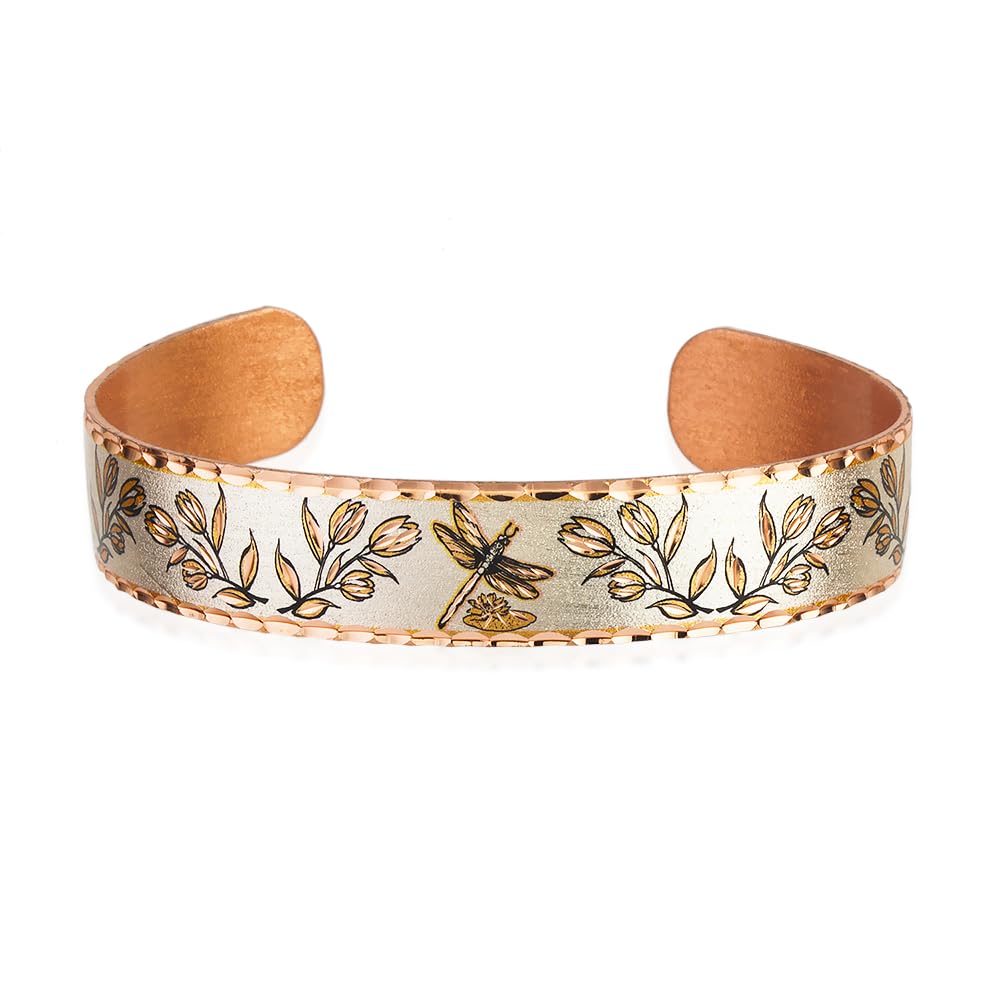 FRONT LINE JEWELRY Dragonfly Cuff Bracelet for Women – Open-Ended Copper Bracelet, Handmade Dragonfly Gift Jewellery