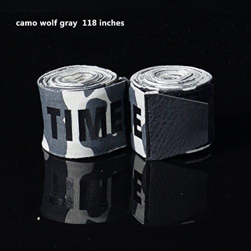 Mexican Style Slightly Elastic Hand wraps for Boxing, Kickboxing, Muay Thai,MMA 3M(118 inch/5M (197 inch) with Storage Bag (camo wolf gray, 118 inches)