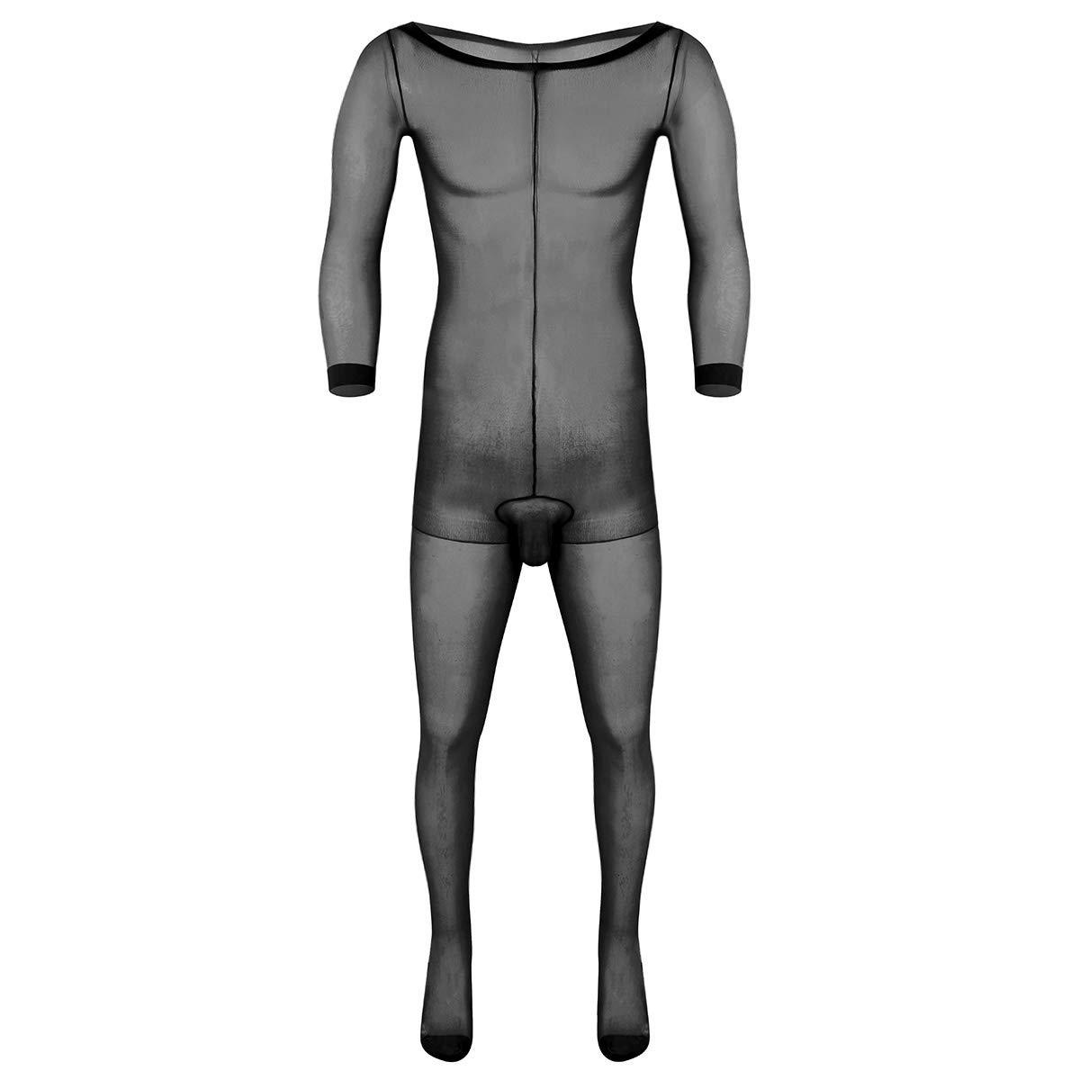 Zaldita Men's Sheer Mesh Skinny Full Body Stockings Lingerie Long Sleeves Jumpsuit Bodysuit Black One Size