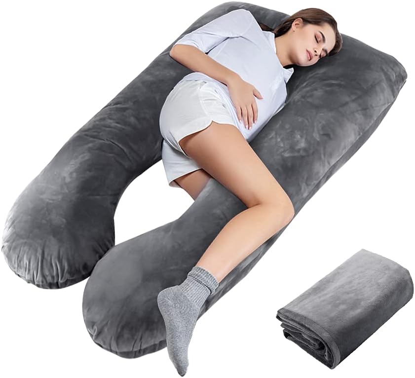 Wndy's Dream Pregnancy Pillow U Shape, Full Body Pillow Maternity Pillow with 2 Removable Velour Covers, 55inch, Support for Back, Hips, Legs, Belly (Grey): Kitchen & Dining