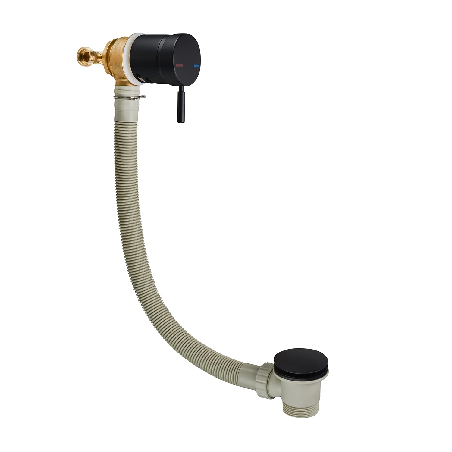 Sandy Beach Black Bath Mixer Tap Filler Overflow with Pop-Up Waste - Bath Waste and Overflow Kit, Black Bath Waste and Overflow, Bath Filler Waste and Overflow with Bath Pop Up Waste