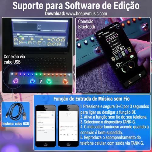 Pedal de guitarra Pure Digital Multi Effects Reverb Delay MOD AMP Bateria de lítio recarregável integrada TANK G M-VAVE Cuvave cube baby 36 Presets, 9 Preamp Slots, 8 IR Cab Slots, 3 Simulação, Delay