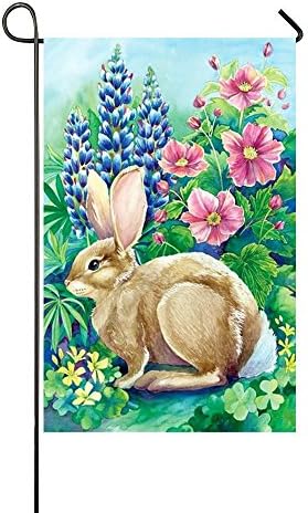 Small Mim Happy Easter Squat Clever Rabbit In The Grass Garden Flag Holiday Decoration Double Sided Flag 28 x 40 Inch