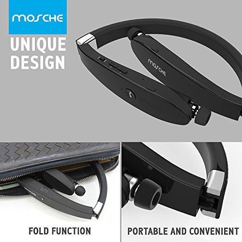 Bluetooth Headset, MOSCHE Bluetooth 4.1 Wireless Stereo Headphones Headsets Neckband with Retractable Bluetooth Earbuds with Mic for iPhone and Android Cell Phone(Black)