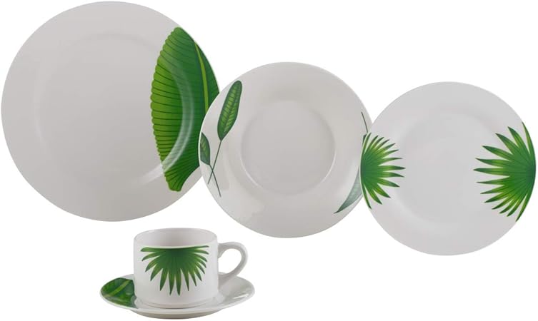 Aparelho de Jantar 20 Peças de Porcelana Leaves Lyor Branco Único