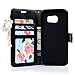 S7 Edge Case (Not for S7 Non-Edge),Mavis's Diary 3D Handmade Wallet Flip Cover PU Leather Bling Shiny Diamond Pearls Wooden Love Heart with Cute Balls Tower Pendant for Samsung Galaxy S7 Edge (Black)