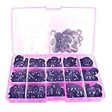 BESTCYC 75Pcs 10/12/14/16/18MM 5 Sizes in a Box Black Plastic Safety Eyes and Noses Set for Teddy Bear Doll Animal Puppet Craft