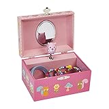 JewelKeeper Pink Owl and Friend's Music Jewelry Box with Dancing Owl, Dotted Pink Design, Swan Lake Tune