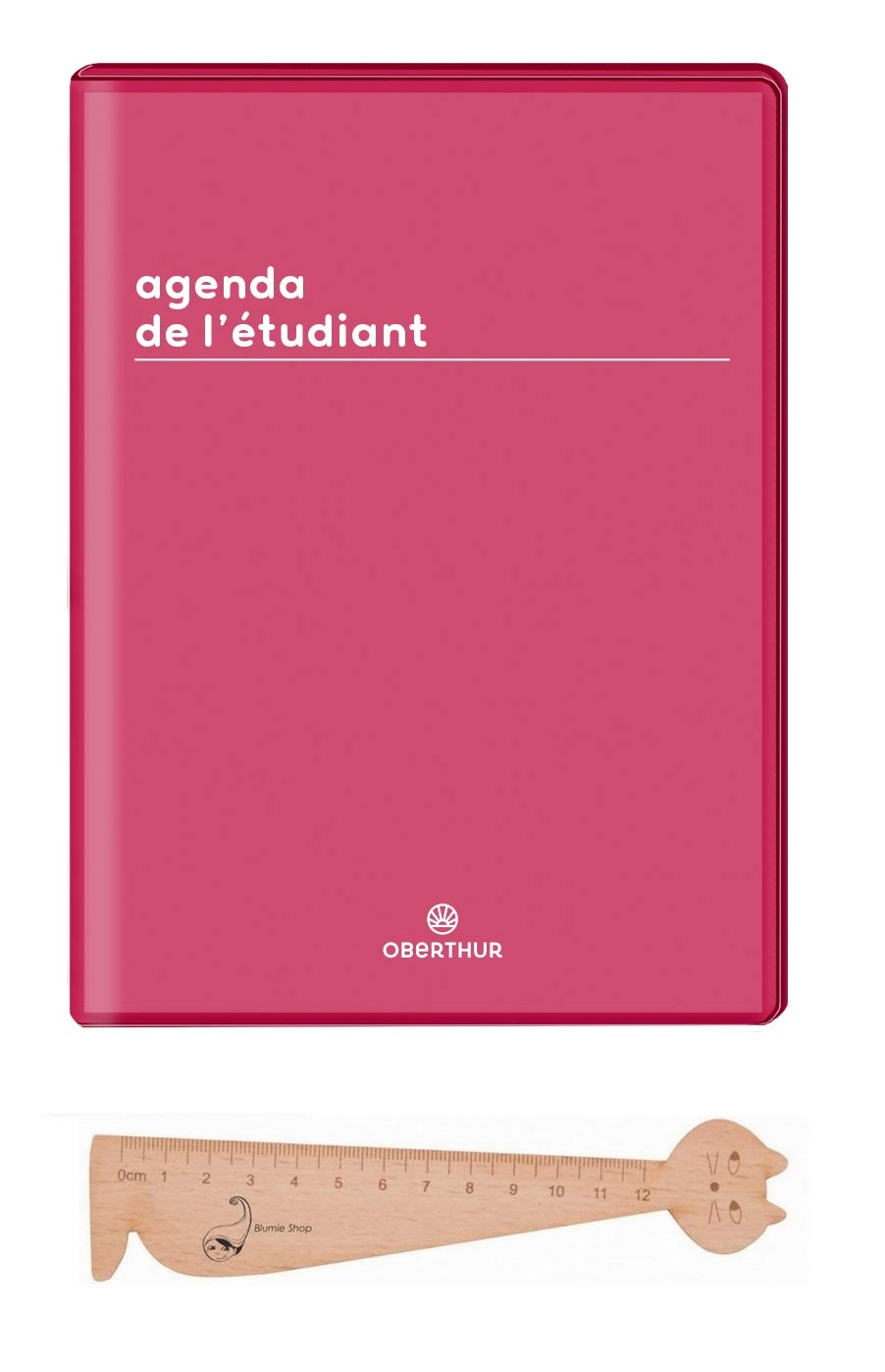 Boreal d'Oberthur 2021-2022 Student Diary 1 Day per Page Raspberry + 1 Blumie Wooden Bookmark Ruler