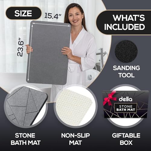 SLEEPHEAD®Premium Stone Bath Mat - Super Absorbent Diatomaceous Earth Shower Mat - Quick Drying Bathstone for Bathroom Floor - Modern Diatomite Bathmat (Triangle - Dark Gray, Large (23.6" x 15.4"))