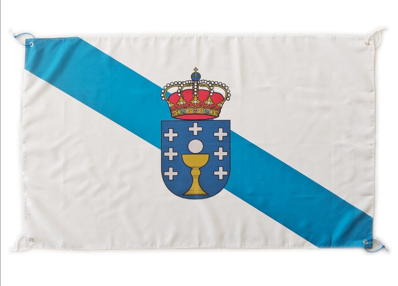 Pandiui23 Large Galicia Flag 150 x 90 cm, Galicia Flag for Balcony with 4 Eyelets and 4 Flanges, Large Galicia Flags for Sports Events