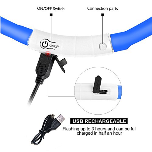 LED Dog Collar,USB Rechargeable Glowing Dog Collars, Light Up Collar Improved Pet Safety &Visibility at Night, 3 Flashing Modes,Water-Resistant Lighted Collar Fits For Small Medium Large Dogs