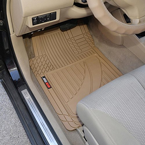 Motor Trend OF-793-BG FlexTough Advanced Performance Mats-3pc Rubber Floor Mats for Car SUV Auto All Weather Plus-2 Front & Rear Liner (Beige