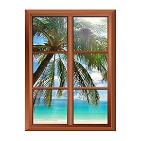 Wall26 Removable Wall Sticker/Wall Mural - Palm Tree and Tropical Beach - Creative Window View Vinyl Sticker - 24"x32"