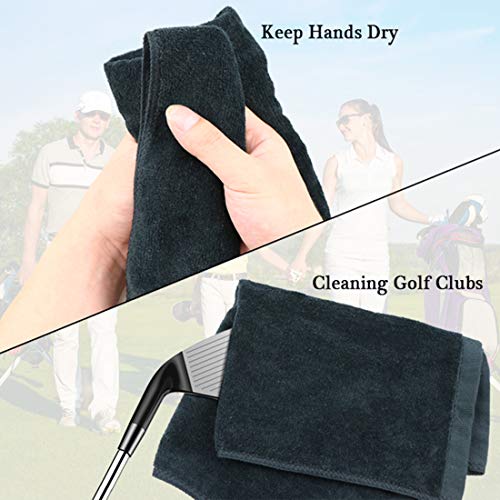 Yotako 2 Pack Microfiber Golf Towel for Golf Bags with Clip,Club Groove Cleaner Brush,Golf Divot Repair Tool with Ball Marker and Pull Apart Key Ring-Golf Accessories