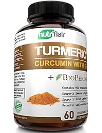 Curcumina de cúrcuma con jengibre y suplemento de pimienta negra bioperina: antiinflamatorio, antioxidante, antienvejecimiento; 100% natural, sin OMG, vegano de la mejor potencia máxima, sin efectos secundarios