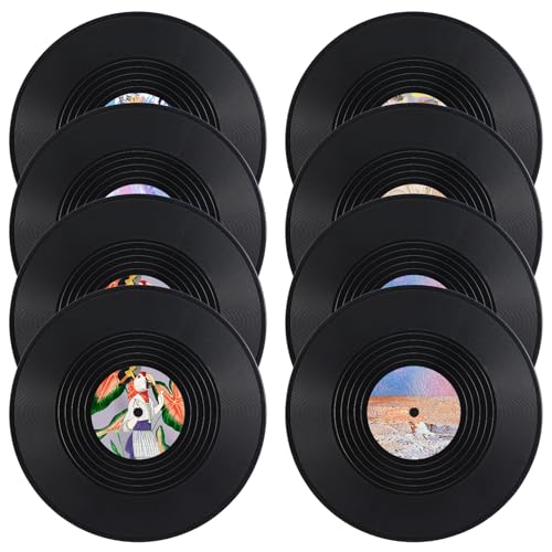 Tobeelec 8 Pcs 11.5 Inch Blank Vinyl Records, Fake Record Vintage Decoration, Faux Blank Vinyl Records for Wall Aesthetic, Retro Record for Music Party Home Studio Room Display Decor DIY Project