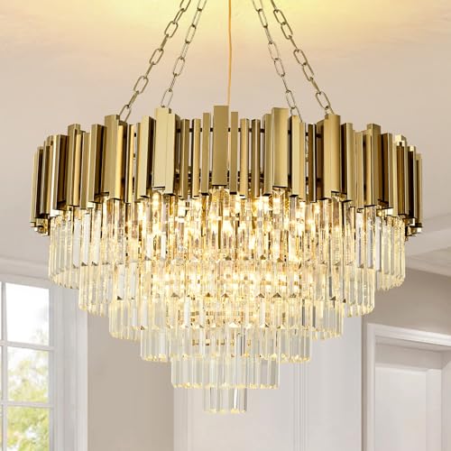 AOOCHOK Modern Gold Crystal Chandelier, Round Crystal Hanging Chandeliers, Ideal for Living Room, Dining Room, Bedroom and Restaurant, Φ80cm