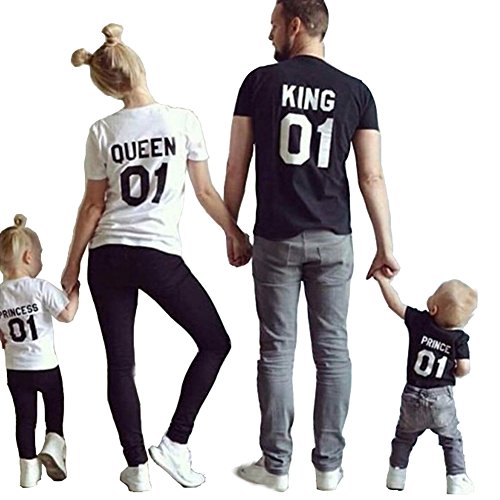 CHANGXIN King & Queen Prince & Princess Matching Casual T-Shirts Couple's Clothes (XL/ 4-5 Years, Black Prince)