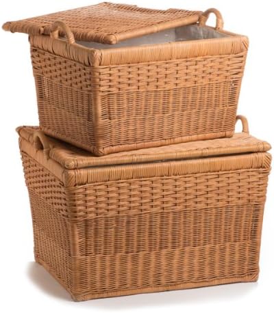 The Basket Lady Lift-off Lid Wicker Storage Basket Nested set of 2 Toasted Oat