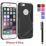 iPhone 6 Plus Case - LK S Shape Slim TPU Gel Rubber Soft Skin Silicone Case Cover for iPhone 6 Plus (5.5inch) + Stylus Pen (TPU - Black)