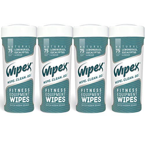 Wipex Natural Gym & Fitness Equipment Wipes for Personal Use - Lemongrass, Eucalyptus & Vinegar- Great for Yoga Mats, Pilates, Home Gym, Peloton, Spas - 4pk, 300 Wipes