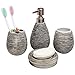 MyGift 4 Piece Textured Ceramic Brown Bathroom Accessory Set Includes Soap Dish, Dispenser, Toothbrush Holder and Tumbler