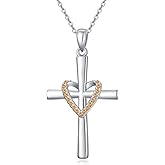 OCJ Cross Necklace for Women 925 Sterling Silver Heart Birthstone Cross Pendant Necklace Christian Jewelry gifts for Women Her Wife Daughter Christmas Birthday Gifts