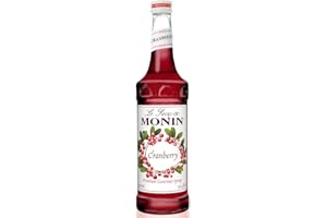Monin - Cranberry Syrup, Tangy and Sweet Berry Flavor, Natural Flavors, Great for Margaritas, Cocktails, Hot and Cold Berry Teas, Lemonades, and Sodas, Non-GMO, Gluten-Free (750 ml)