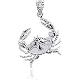 High Polish .925 Sterling Silver Crab Charm Cancer Zodiac SeaLife Pendant Necklace - Choose Pendant Only or Necklace w/ 16”-22” Chain